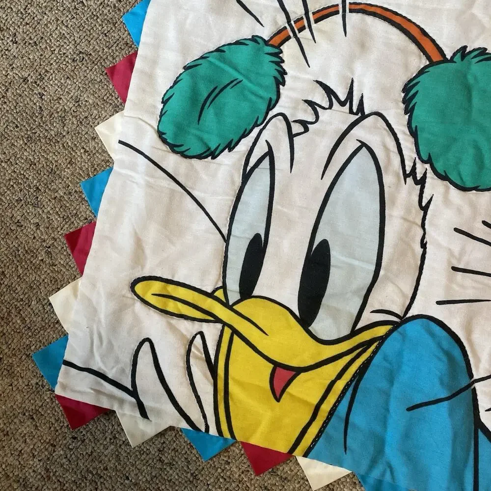 Vintage Disney Baby Crib Blanket Quilted Donald Goofy Alarm Clock Teddy 54”x36”